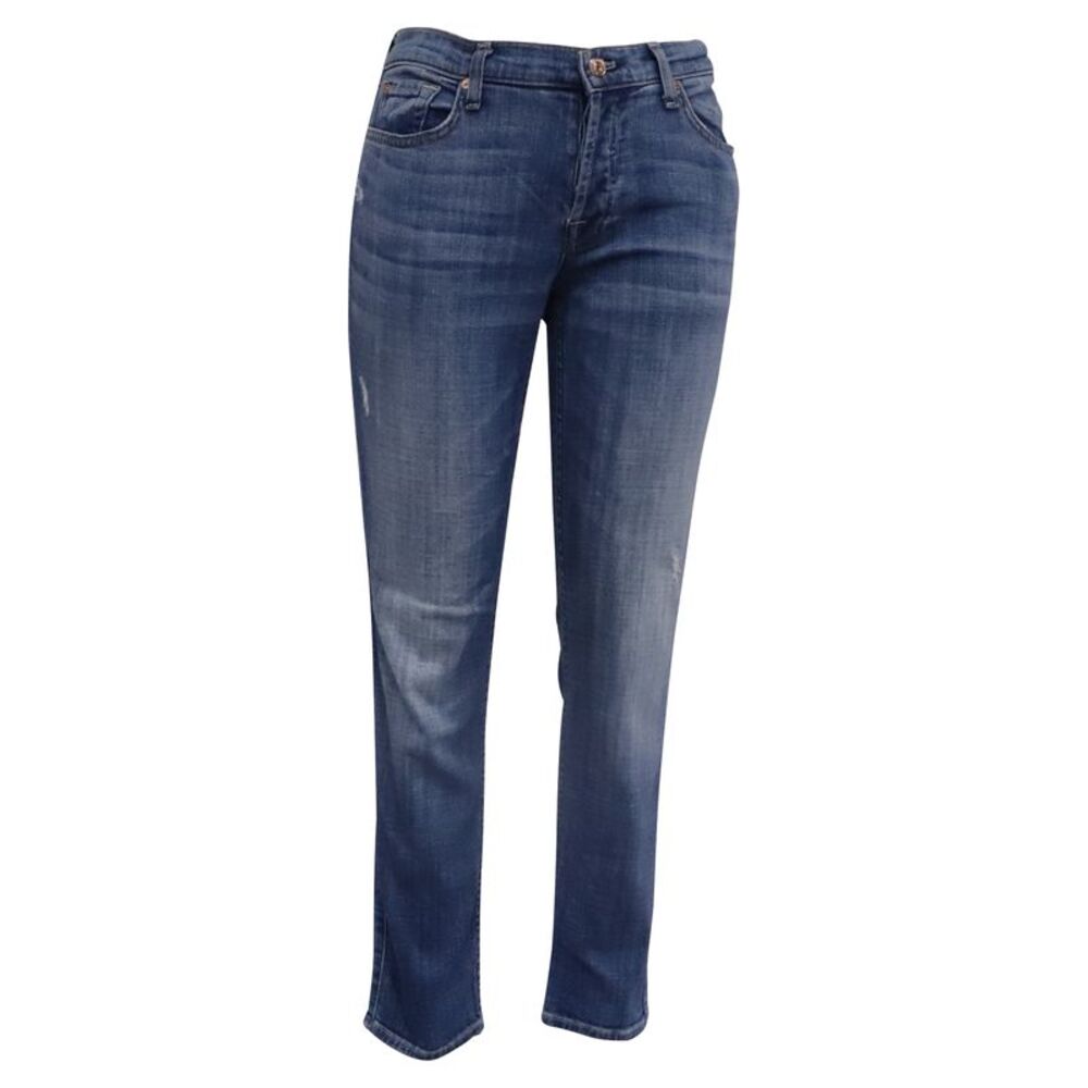 7 For All Mankind Mid-Rise Jeans in Blue Cotton
